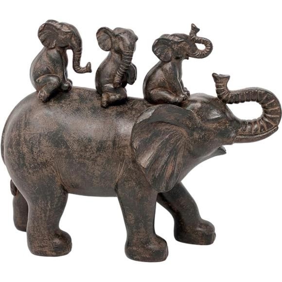 8" H 3 Baby Elephants Riding an Elephant Resin Statue Figurine Home Decorative - Picture 1 of 5